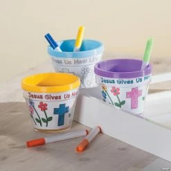 Flash Sale 🌟 Color Your Own Jesus Gives Us New Life Flowerpots - 12 Pc. 🌟 -Easter Crafts Sales color your own jesus gives us new life flowerpots 12 pc 48 5026 a03