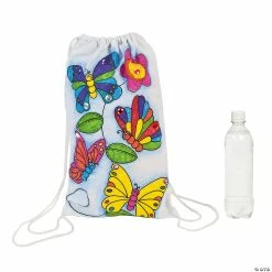 Cheap ❤️ Color Your Own Medium Butterfly Canvas Drawstring Bags - 12 Pc. 😍